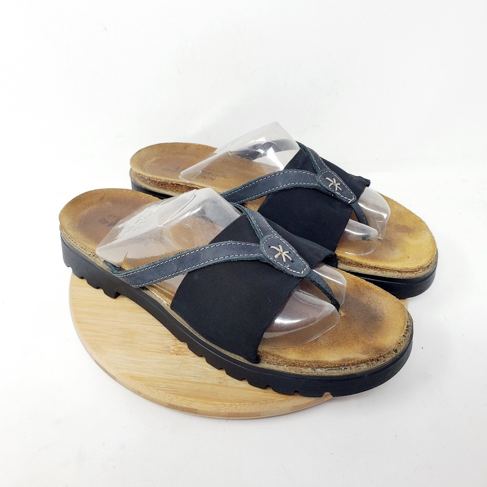 Naot Sandals Womens 40 Orion‎ Black Leather Thong Strap Chunky Platform Shoes